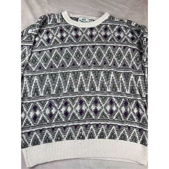 Vintage 90s Geometric Sweater Grandpa Style - Picture 3 of 4